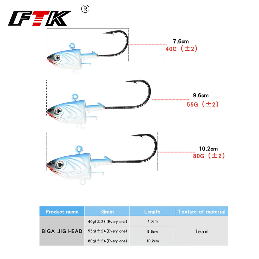 FTK 2개입 지그헤드 낚시 바늘 40g 55g 80g - Fishing Lure Soft Plastic 리뷰 및 가격